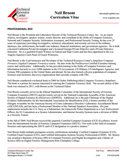 CV for Neil Broom Expert Witness in Computer Forensics Investigations in Los Angeles California